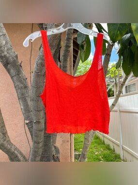 Urban Outfitters Out From Under Red Crop Top with a Lettuce Hem.